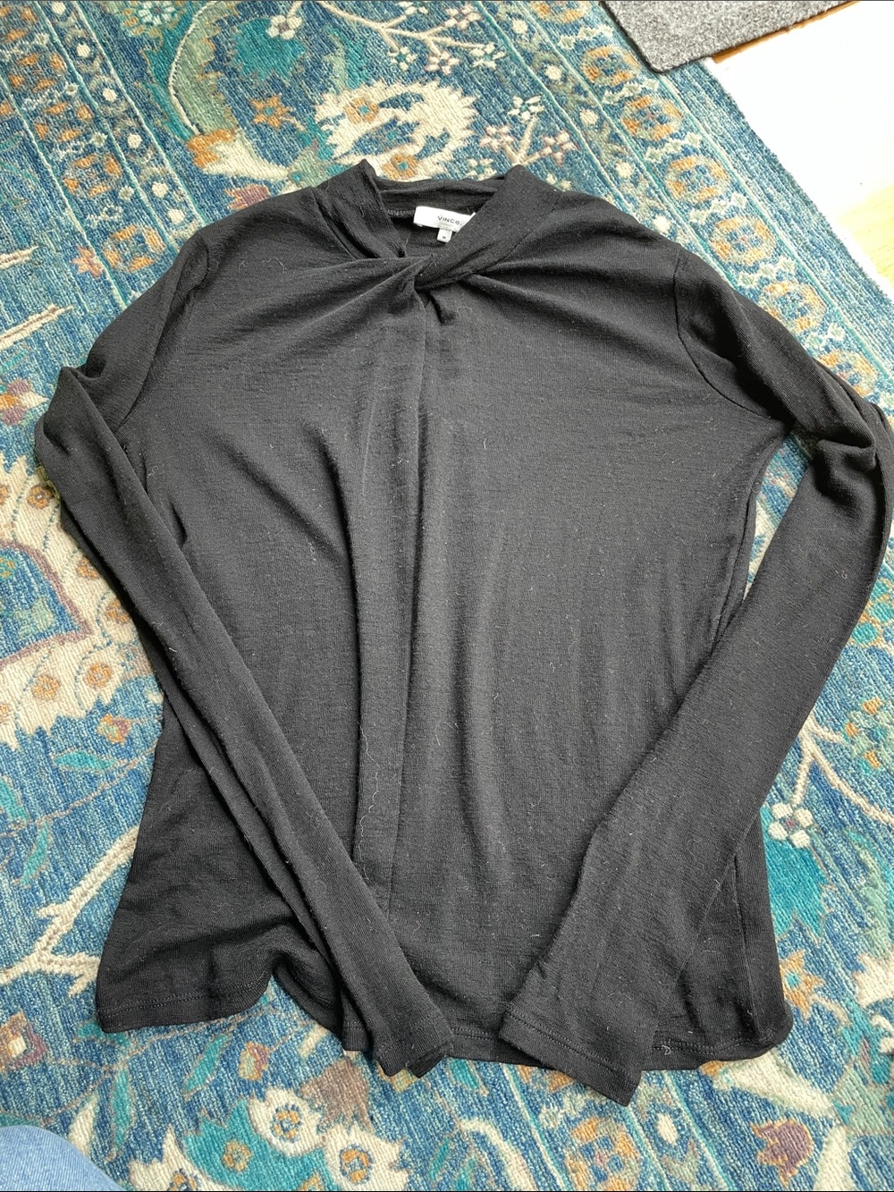 Vince Black Twist-Neck Knit Top